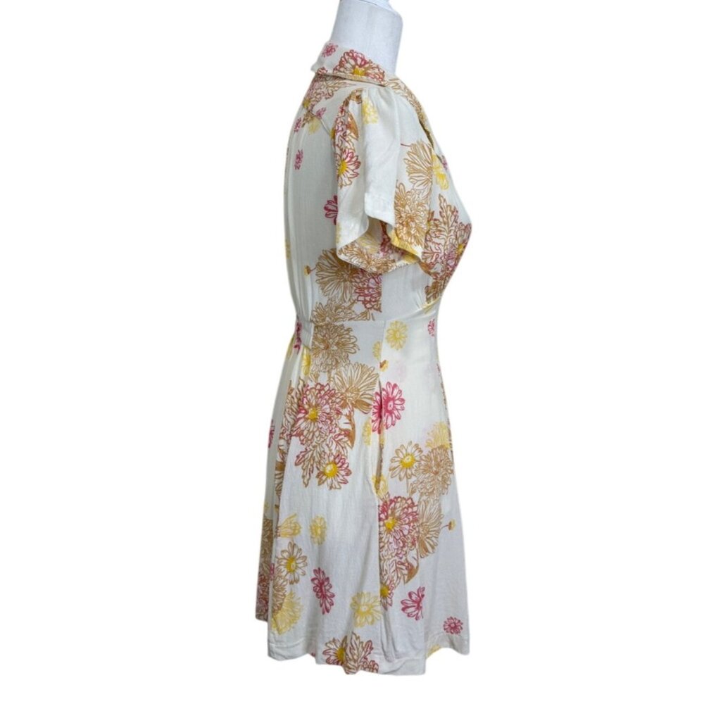 Free People Hawaii Mini Dress Cream Floral Print Short Sleeve Collared Size XS - Picture 3 of 9